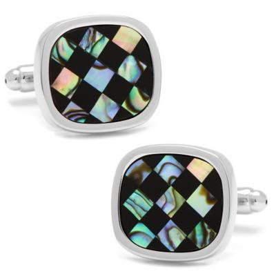 Abalone and Onyx Checker Cushion Cufflinks.jpg